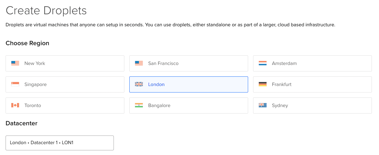 choose region digitalocean