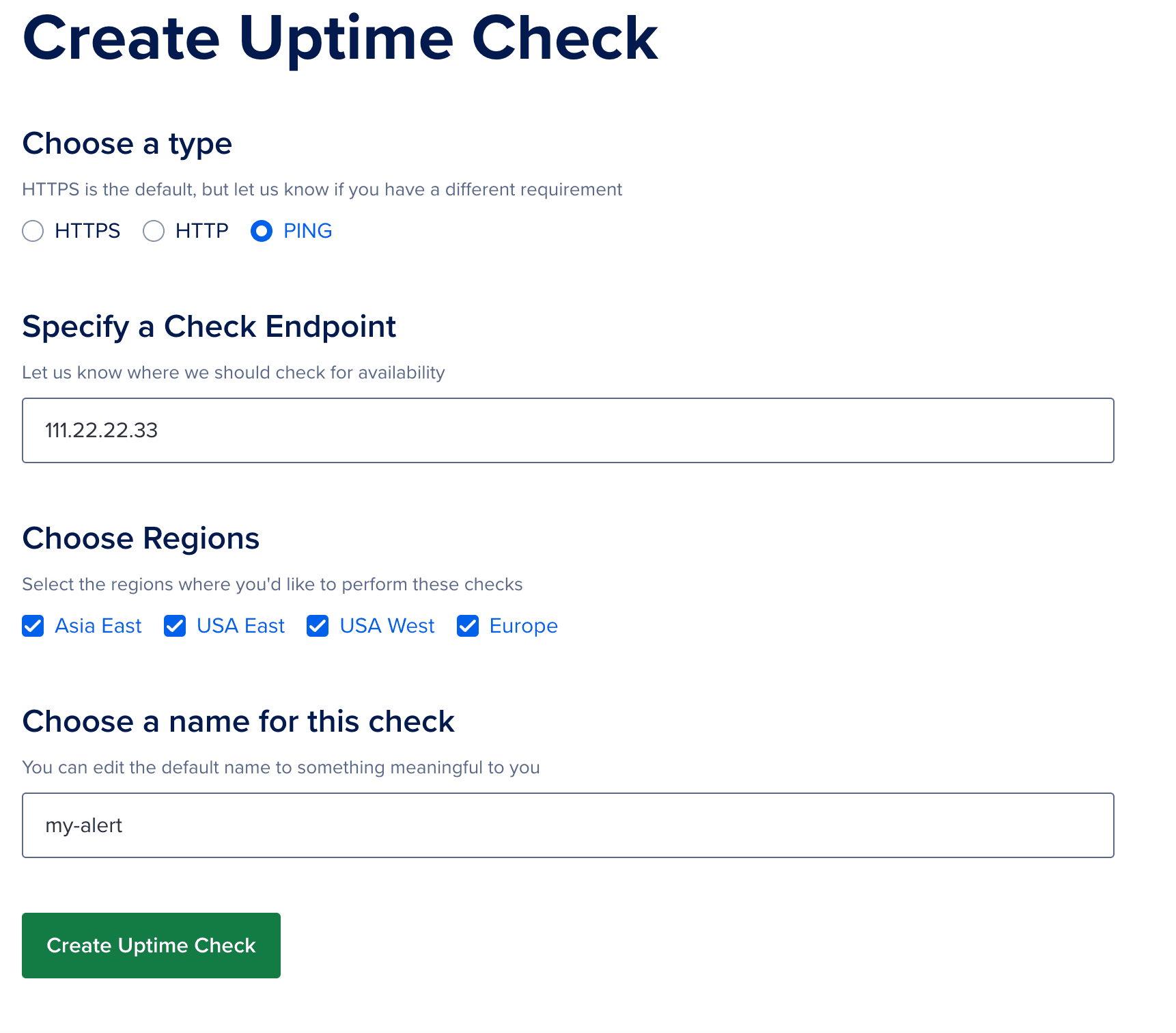 set an uptime alert digitalocean